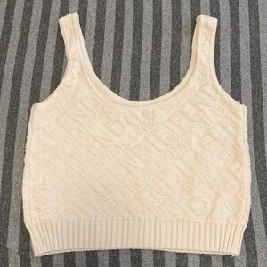 Embossed Knit Scoop Neck Bralette Crop Top Cream Size XS